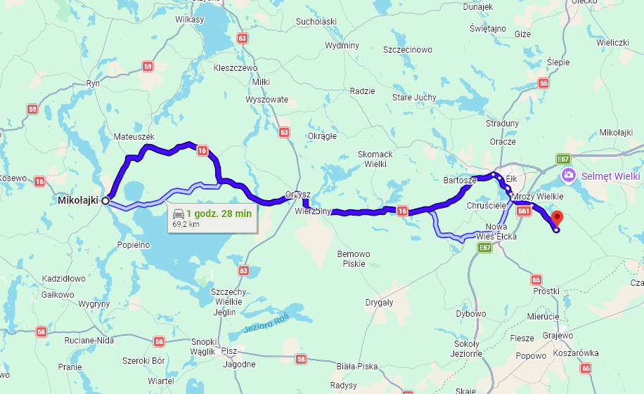 atrakcje dla dzieci niedaleko Mikołajek - trasa dojazdu